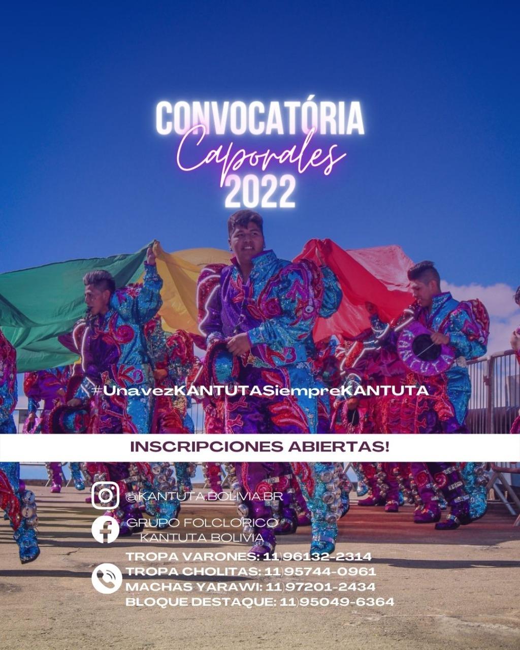 Inscrições Abertas - Caporales Kantuta Bolivia 2022